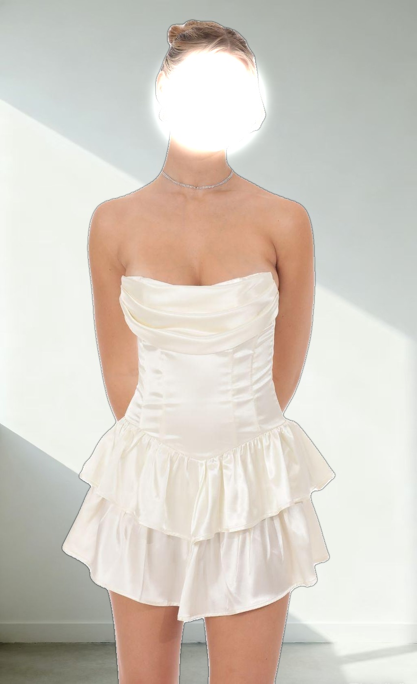 Satin Corset Strapless Dress in Ivory