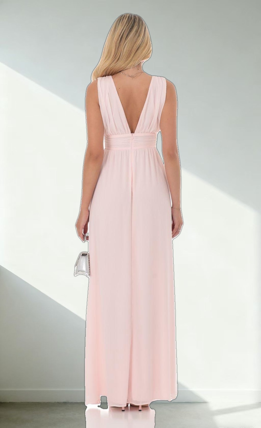 Chiffon Plunge Maxi Dress in Pink