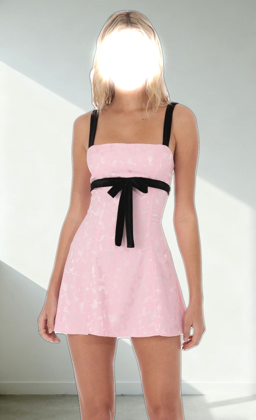 Jacquard Velvet Ribbon Dress in Pink