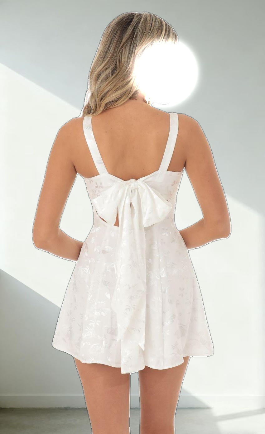 Floral Jacquard A-Line Dress in White