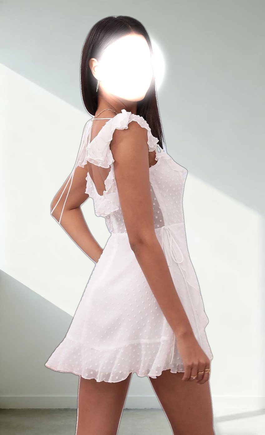 Wrap Dotted Chiffon Dress in White