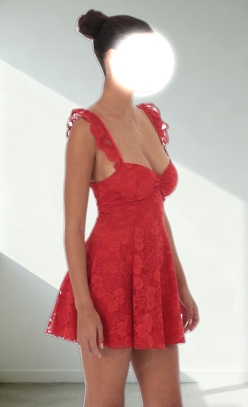 Floral Lace Fit and Flare Dress in Red