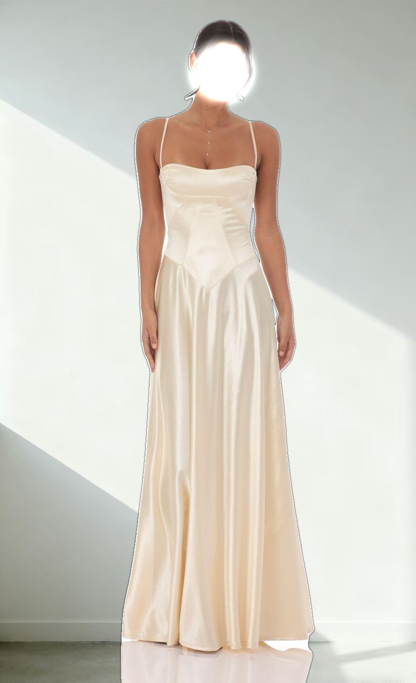 Satin Square Neck Maxi Dress in Champagne