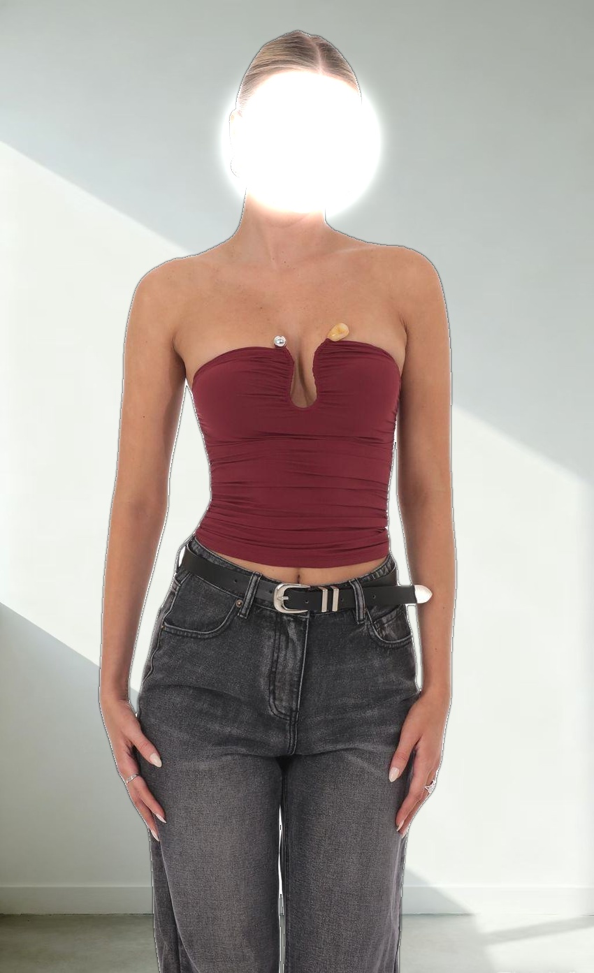 Embellished Tube Top in Burgundy