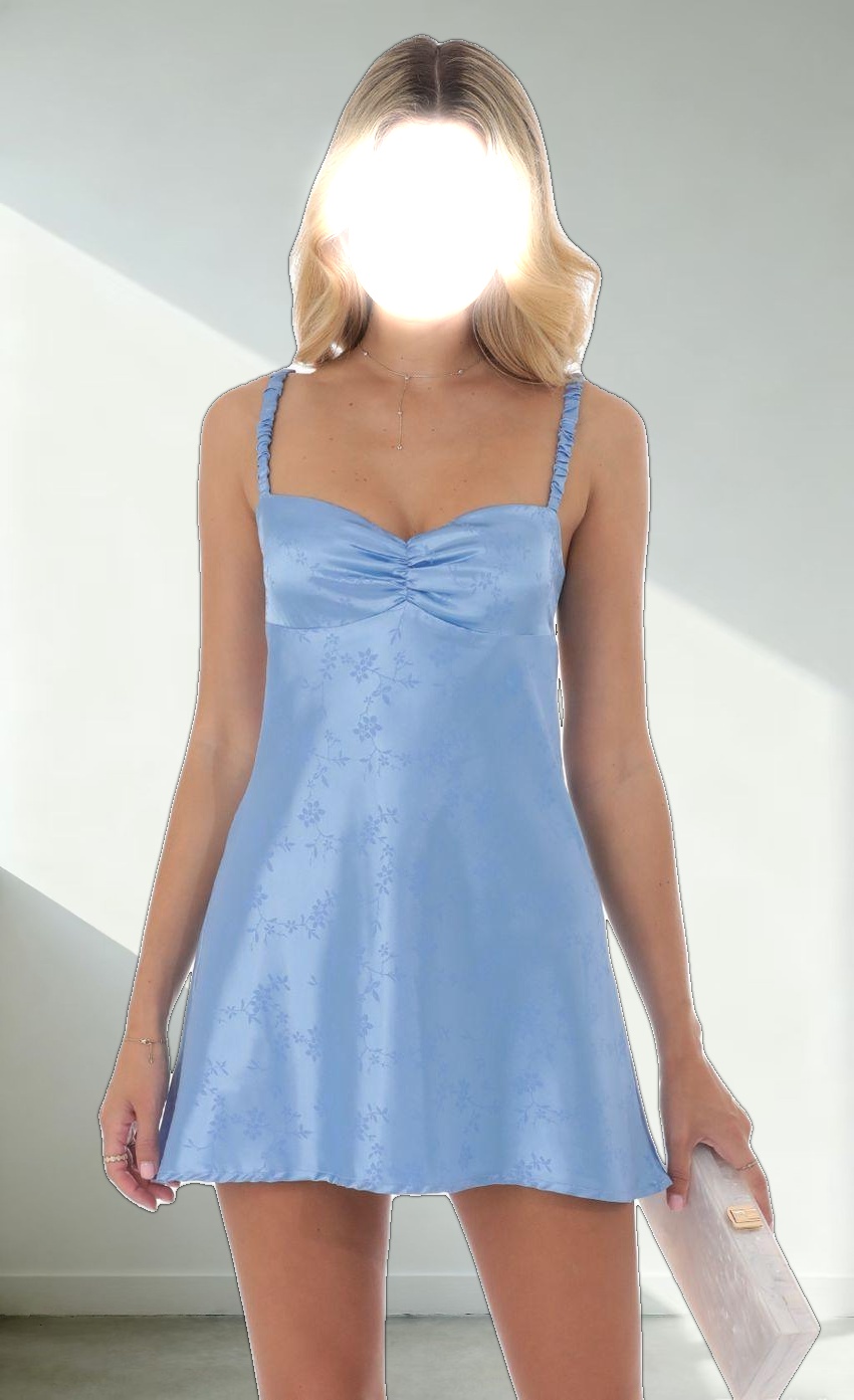 Jacquard Babydoll Satin Dress in Blue