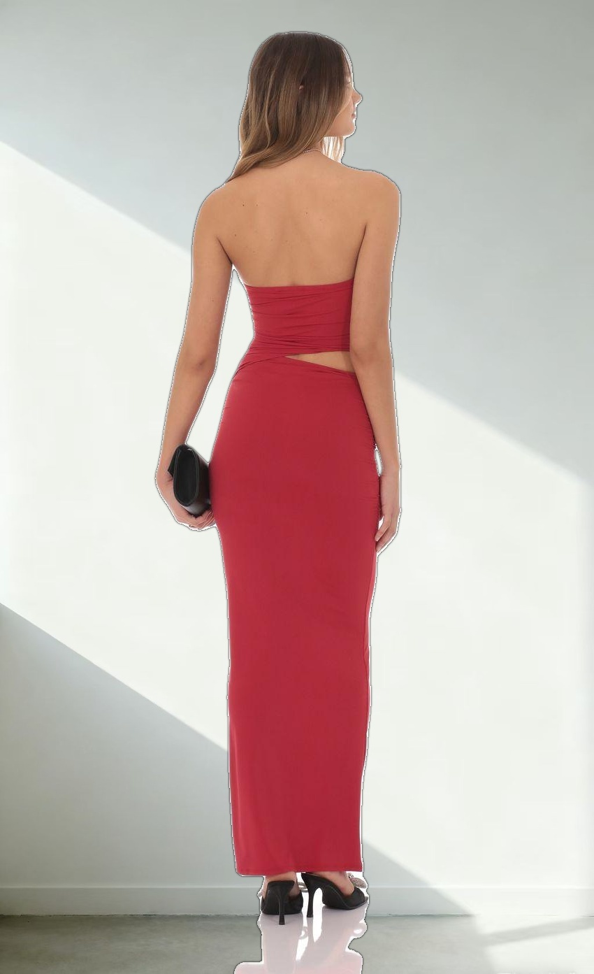 Strapless Cutout Maxi Dress in Red