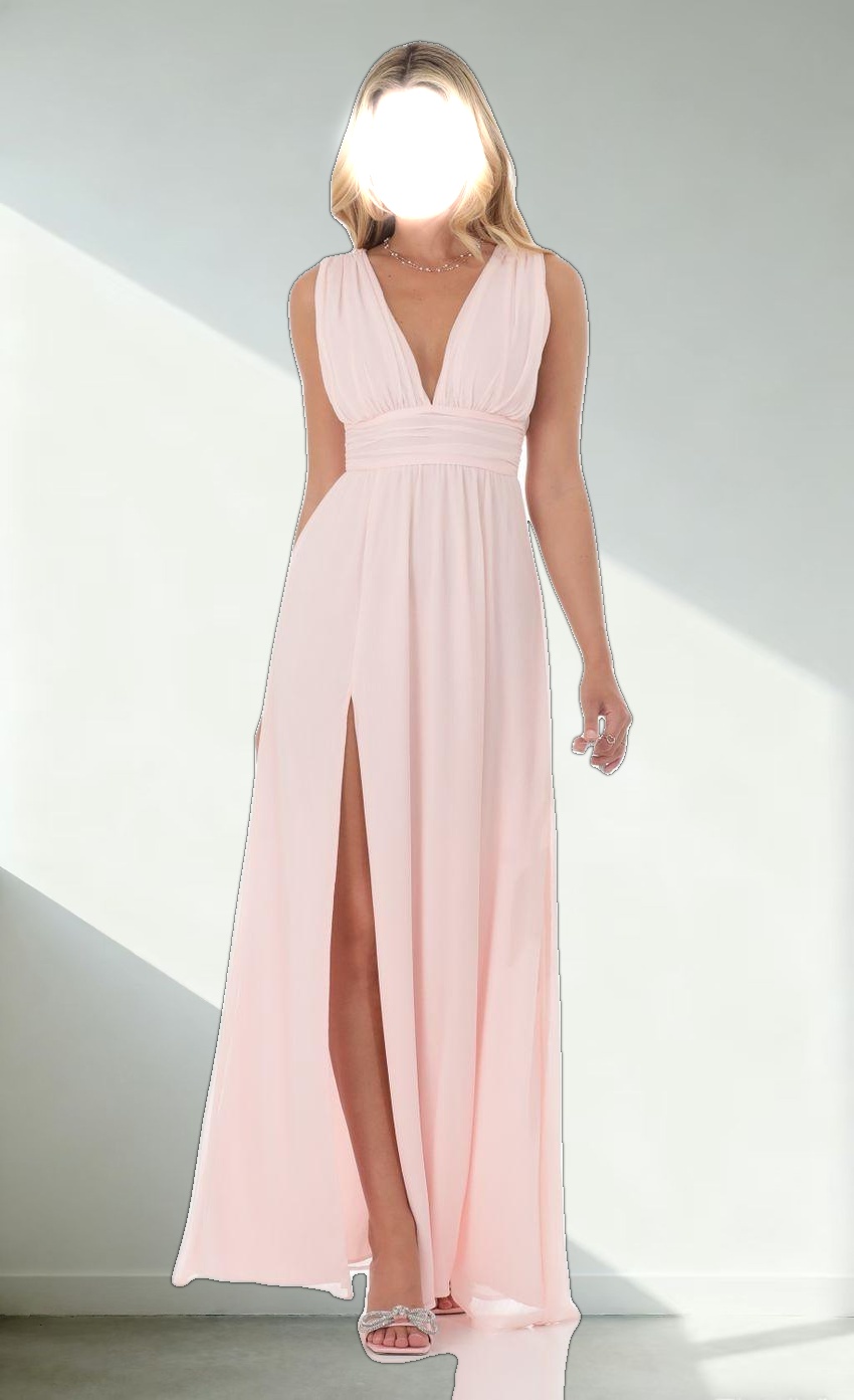 Chiffon Plunge Maxi Dress in Pink