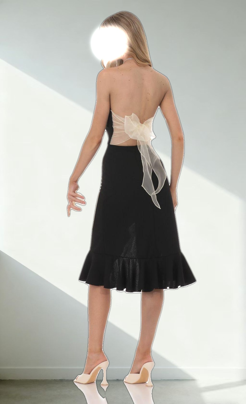 Strapless Back Bow Midi Dress in Black