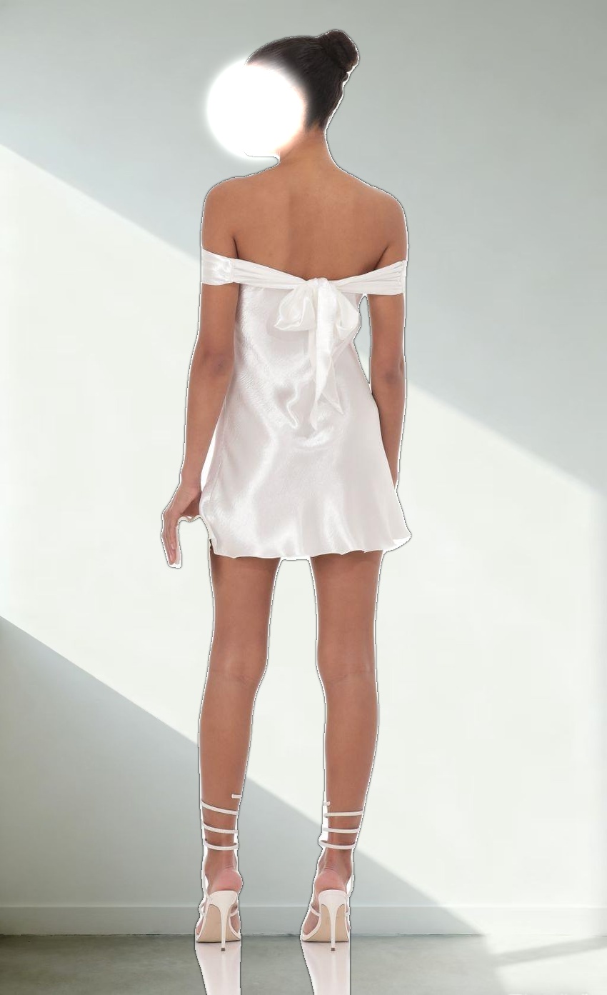 Satin Off Shoulder Dress in White