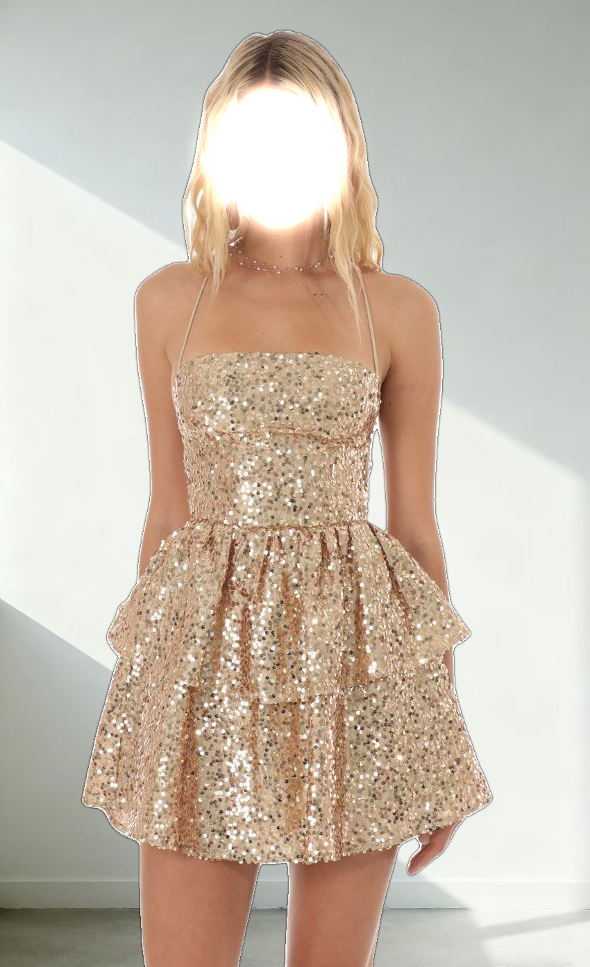 Sequin Lace Up Dress in Gold