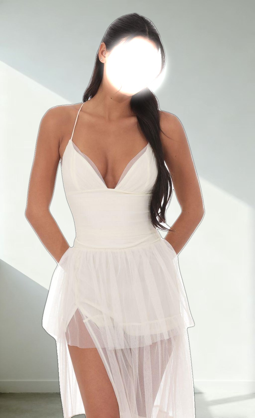 Ruffle Tulle Maxi Dress in Ivory