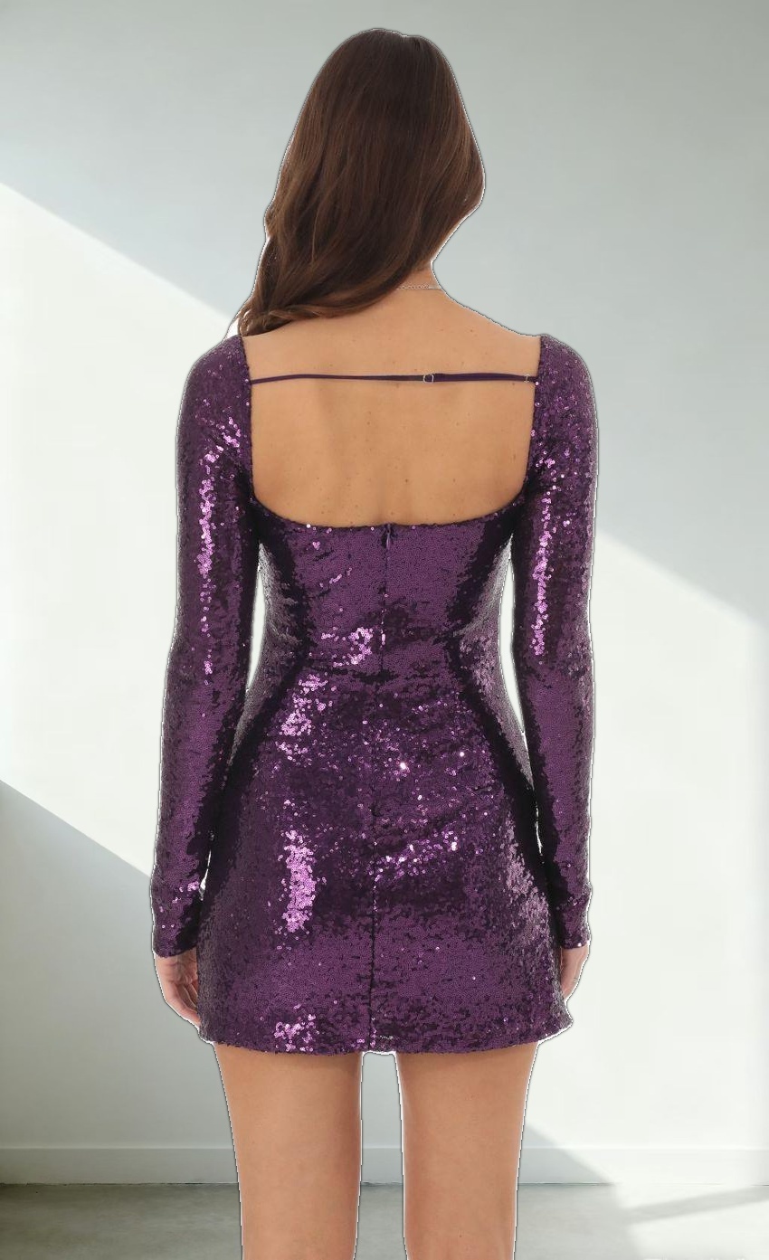 Sequin Long Sleeve Bodycon Dress in Purple