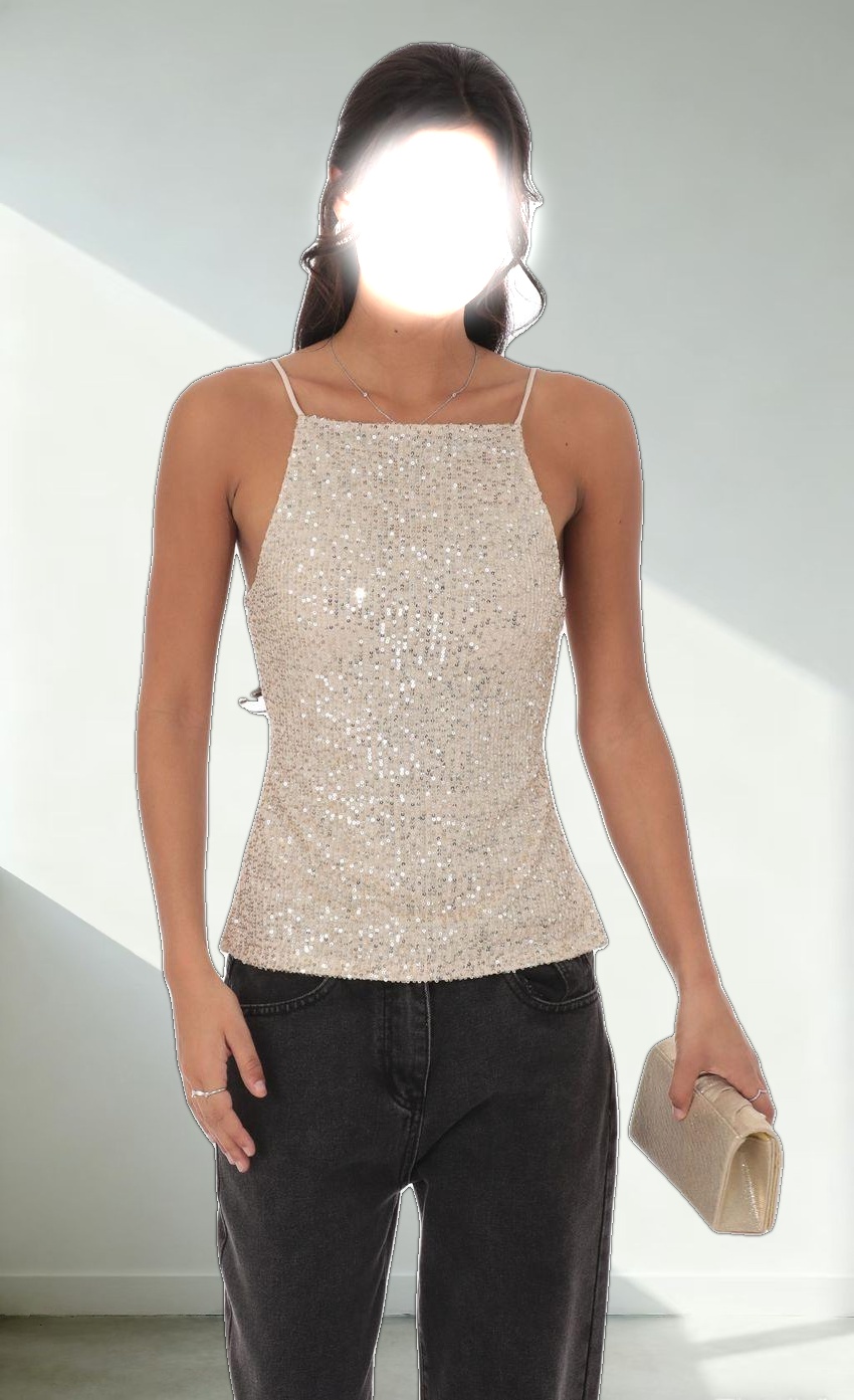 Sequin Open Back Top in Champagne