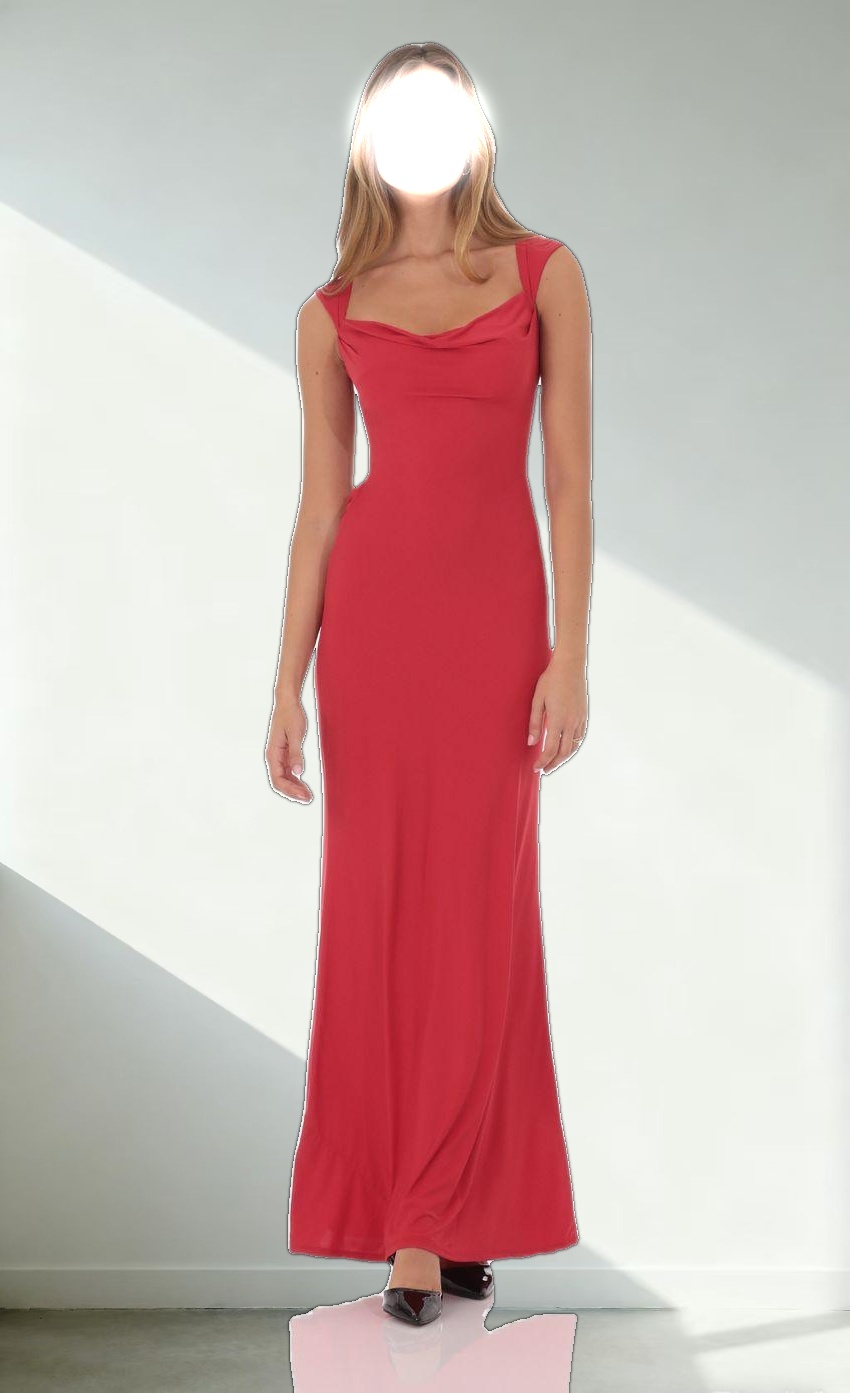Strappy Shimmer Cowl Neck Maxi Dress in Red