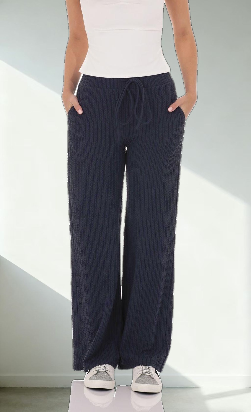 Textured Ribbed Drawstring Pants in Navy