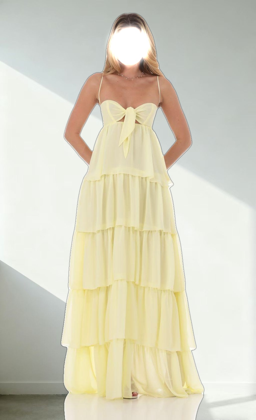 Ruffle Front Tie Maxi Dress in Yellow