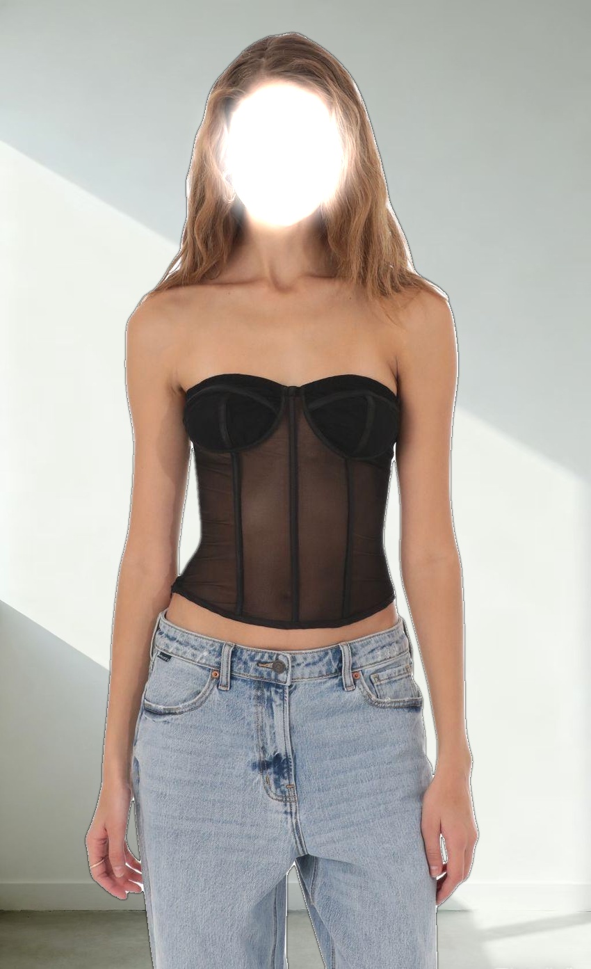 Mesh Corset Strapless Top in Black