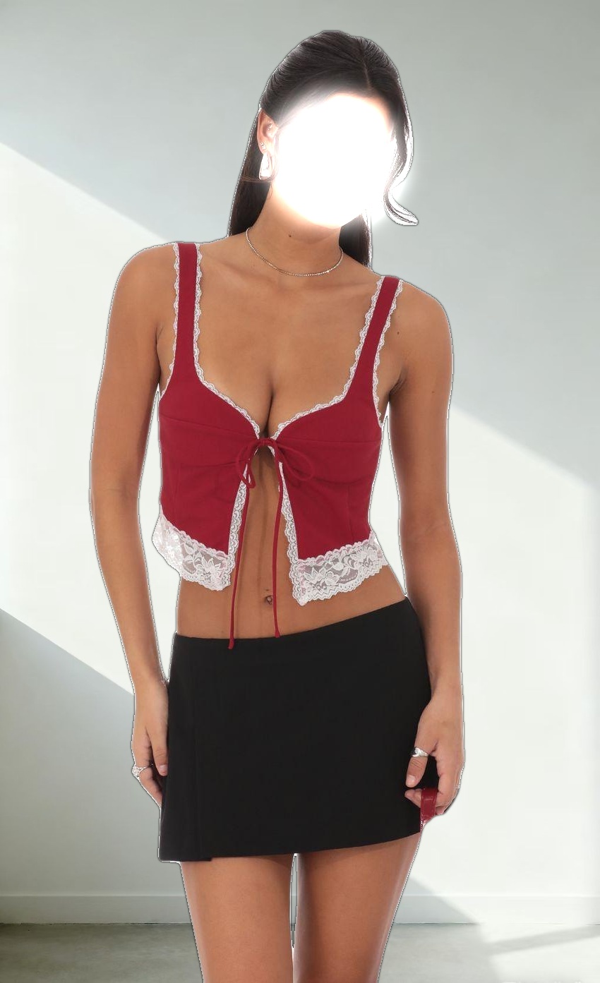 Lace Vest Top in Red