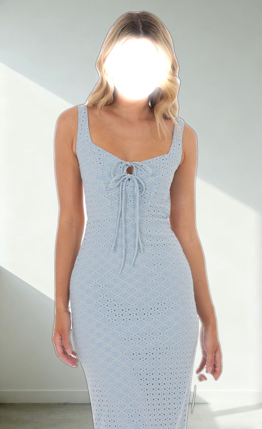 Eyelet Double Ties Maxi Dress in Blue