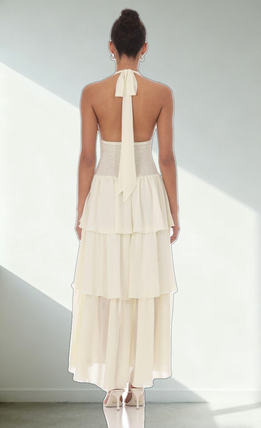 Smocked Halter Maxi Dress in Cream
