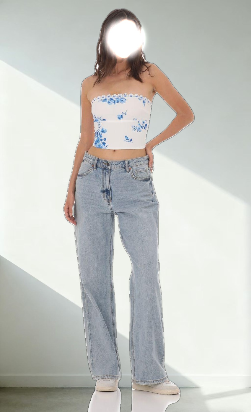 Strapless Floral Top in White