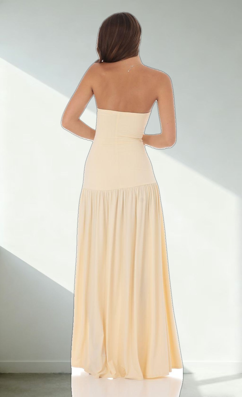 Strapless Drop Waist Maxi Dress in Cream