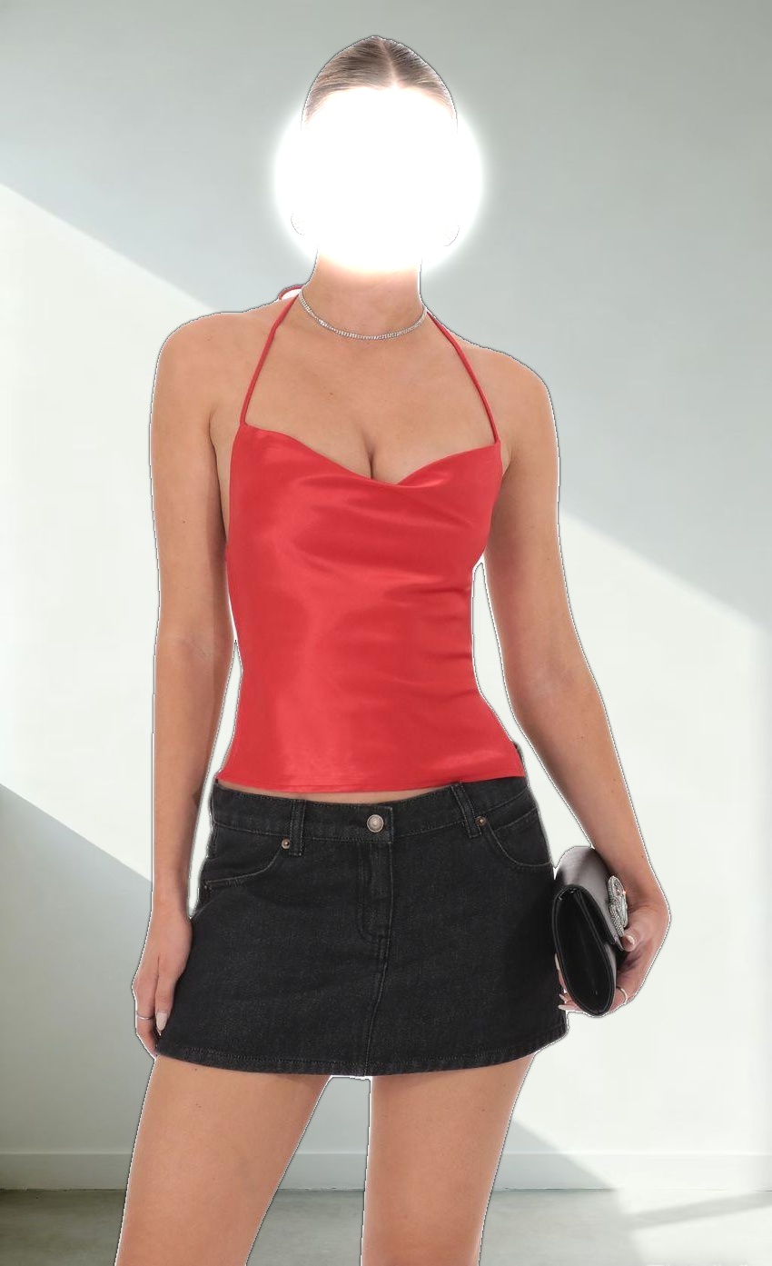 Saton Cowl Neck Top in Red