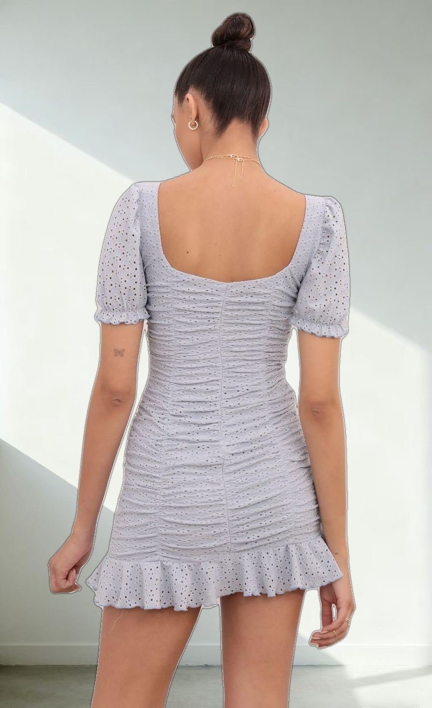 Puff Sleeve Eyelet Dress in Baby Blue