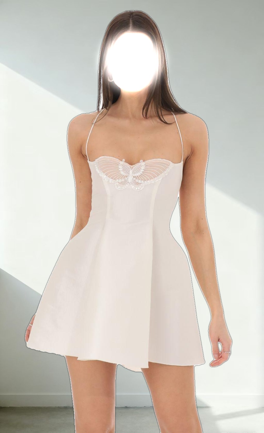 Butterfly Strapless Fit and Flare Dress in White