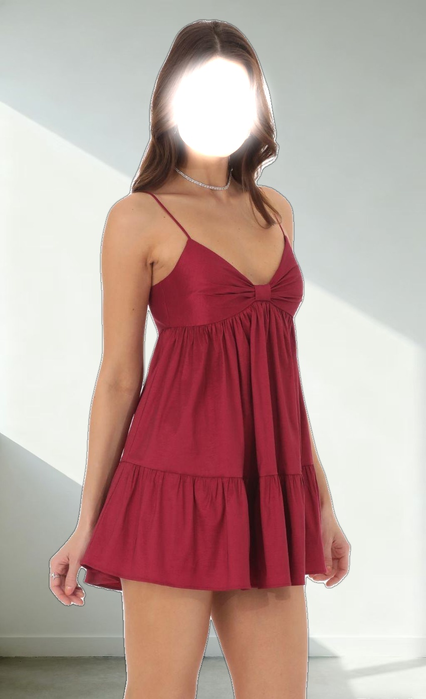 Bow Babydoll Dress in Maroon