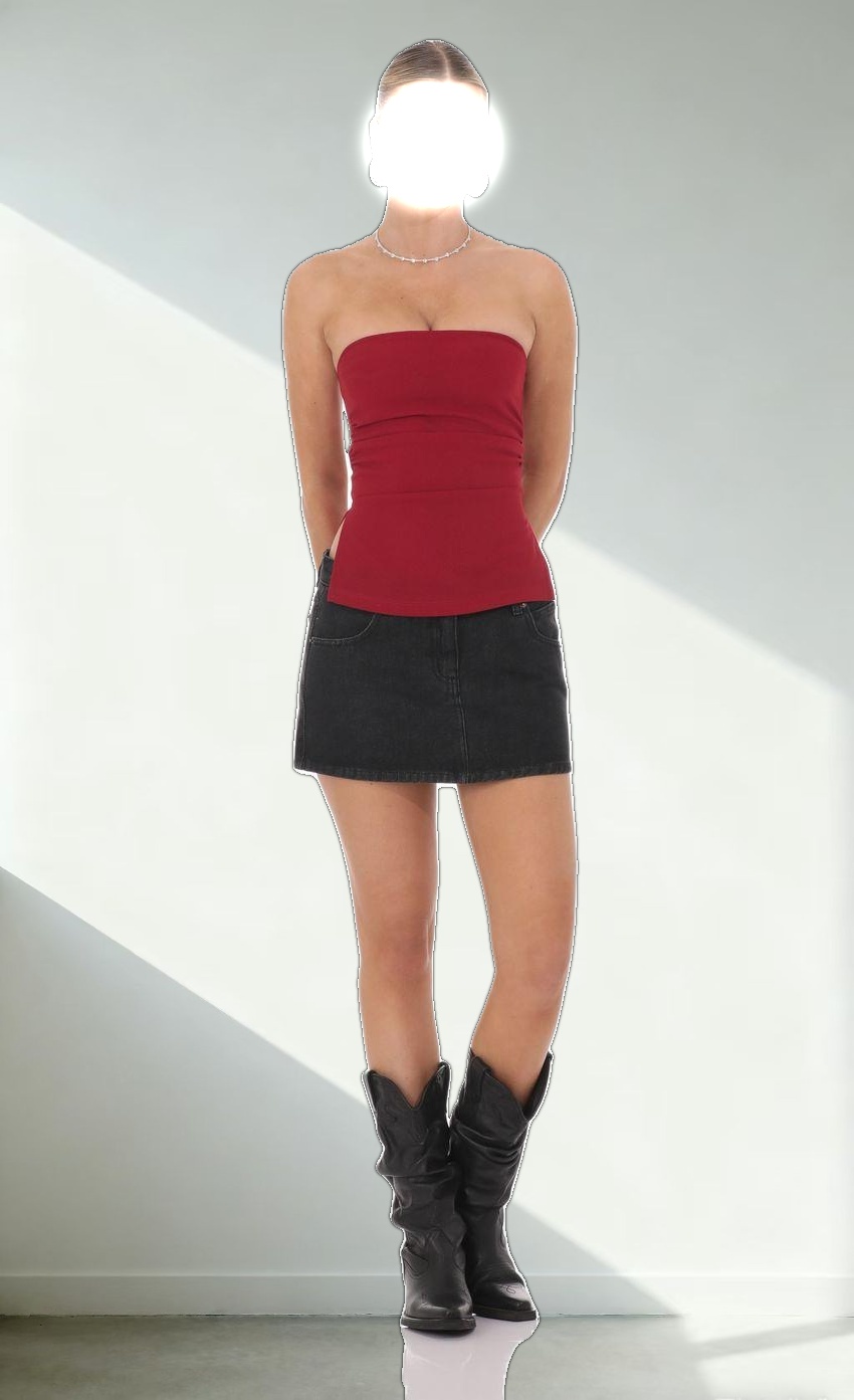 Strapless Double Slit Top in Red