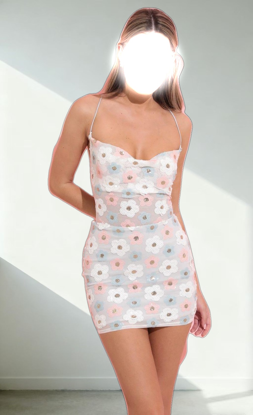 Cowl Neck Sequin Dress in Floral Mutli