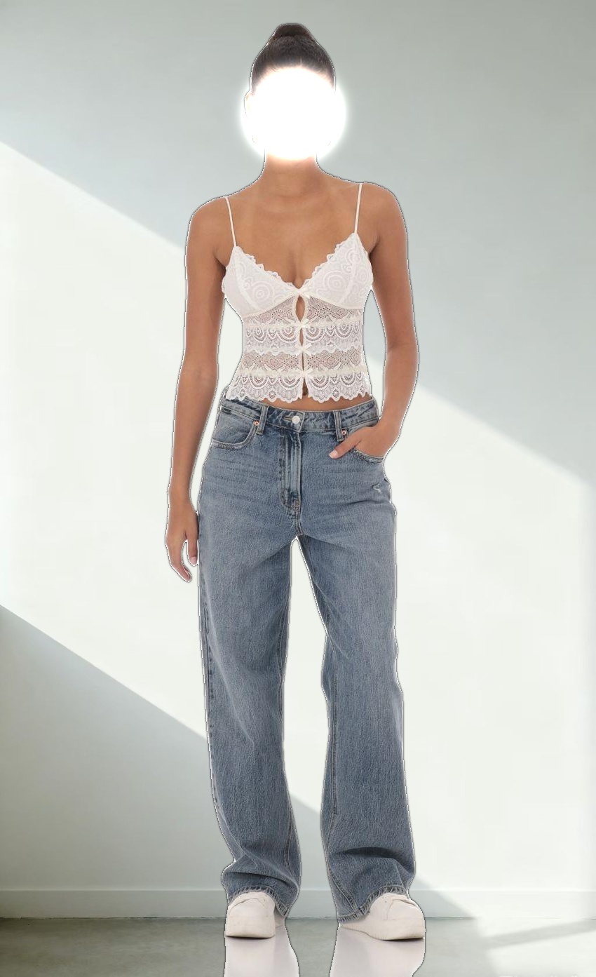 Lace Two-Tone Top in Cream and White