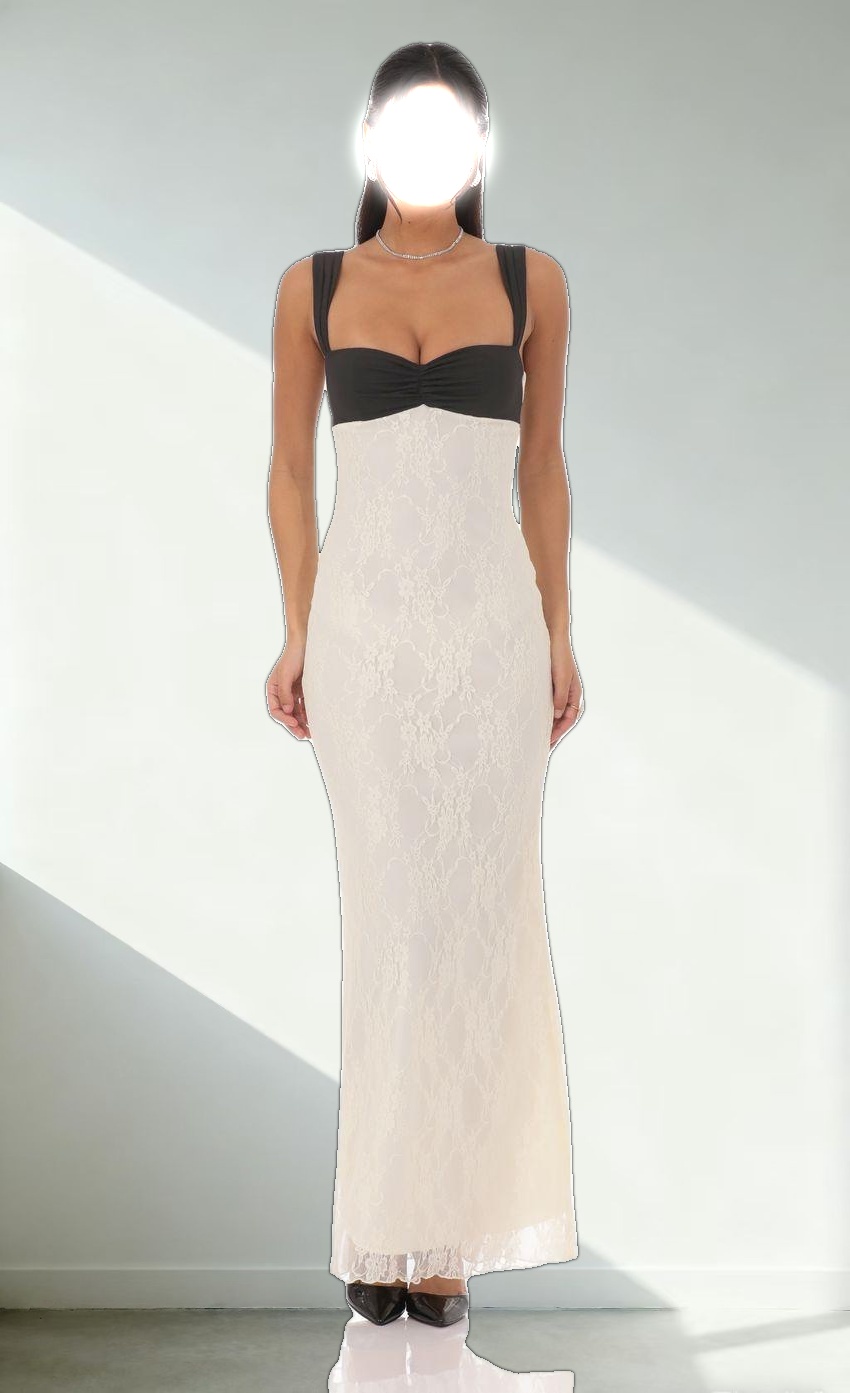 Two-Toned Lace Maxi Dress in Cream