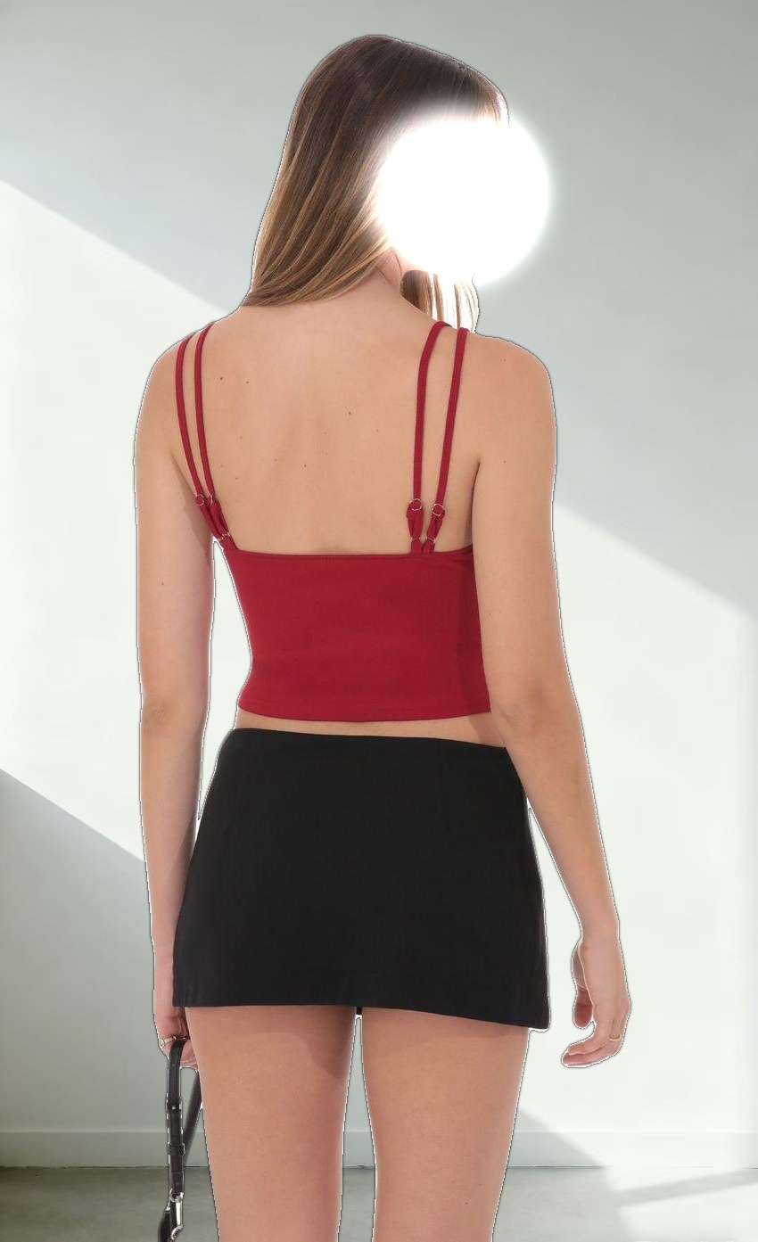 Corset V-Neck Top in Red