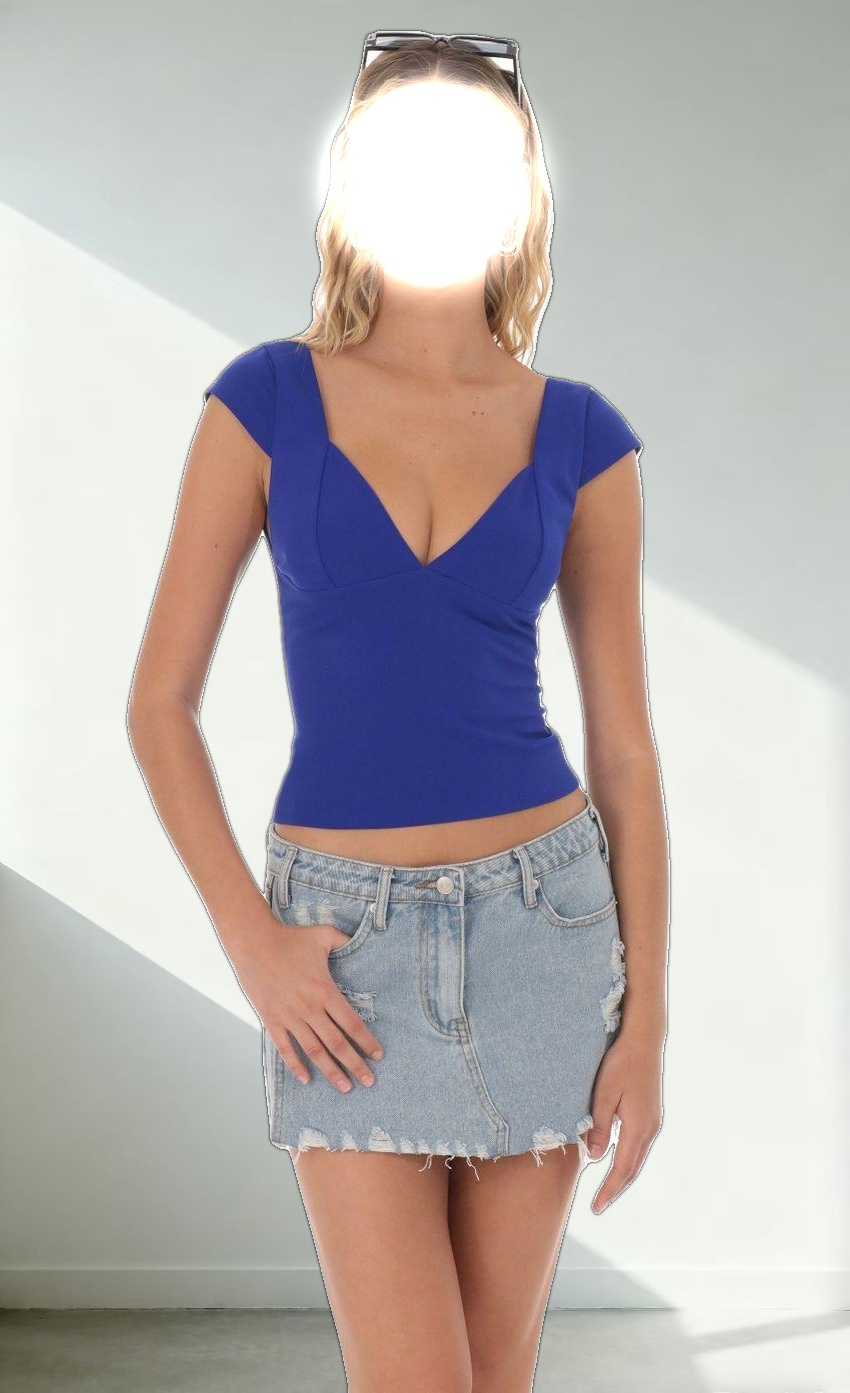 Short Sleeve V-Neck Top in Blue