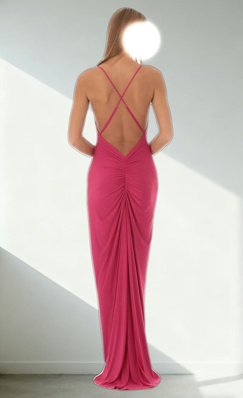Gathered Cross Back Maxi Dress in Hot Pink