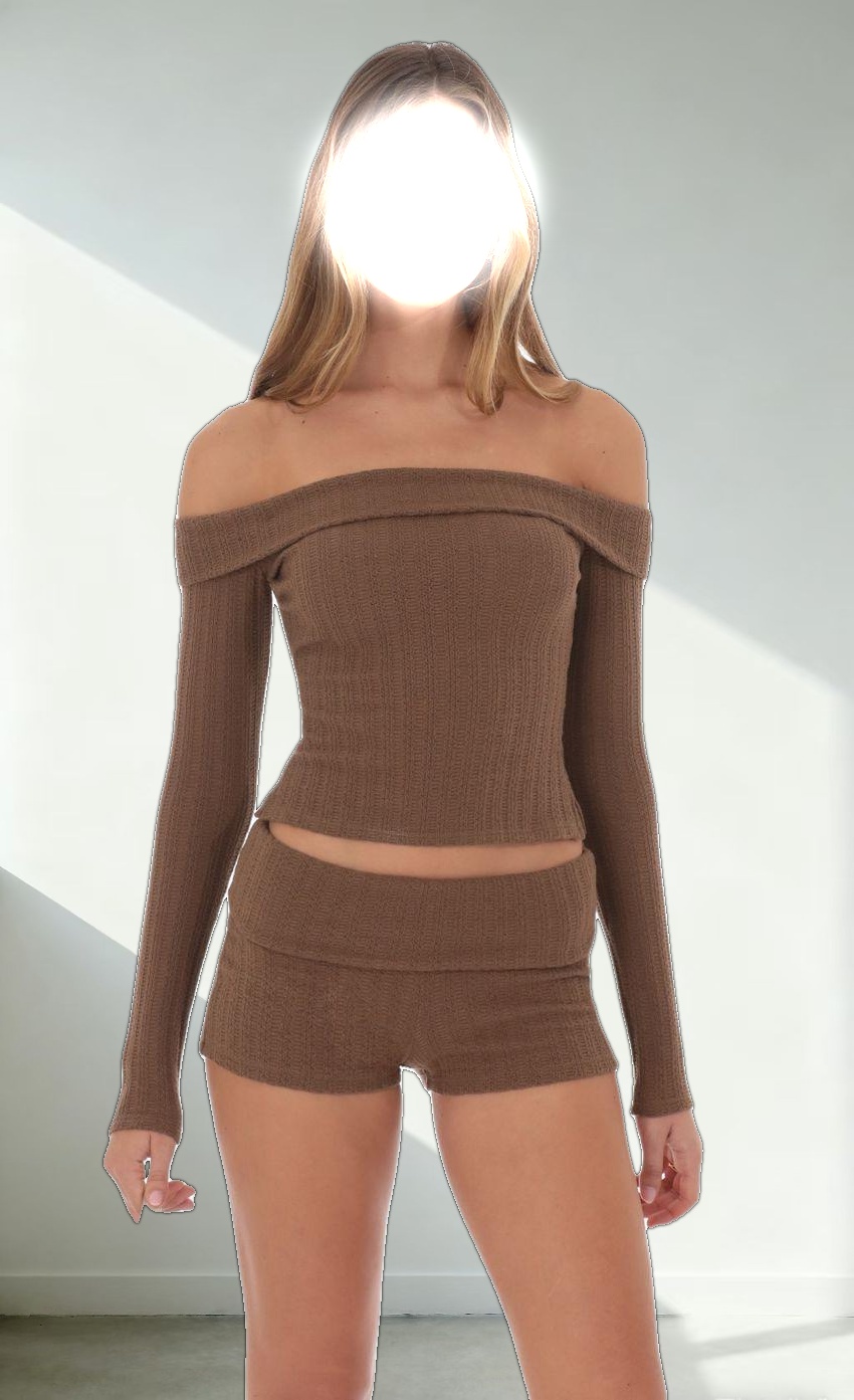 Knitted Mini Shorts in Brown