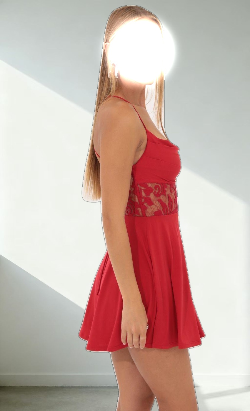 Embroidered Cutout Dress in Red