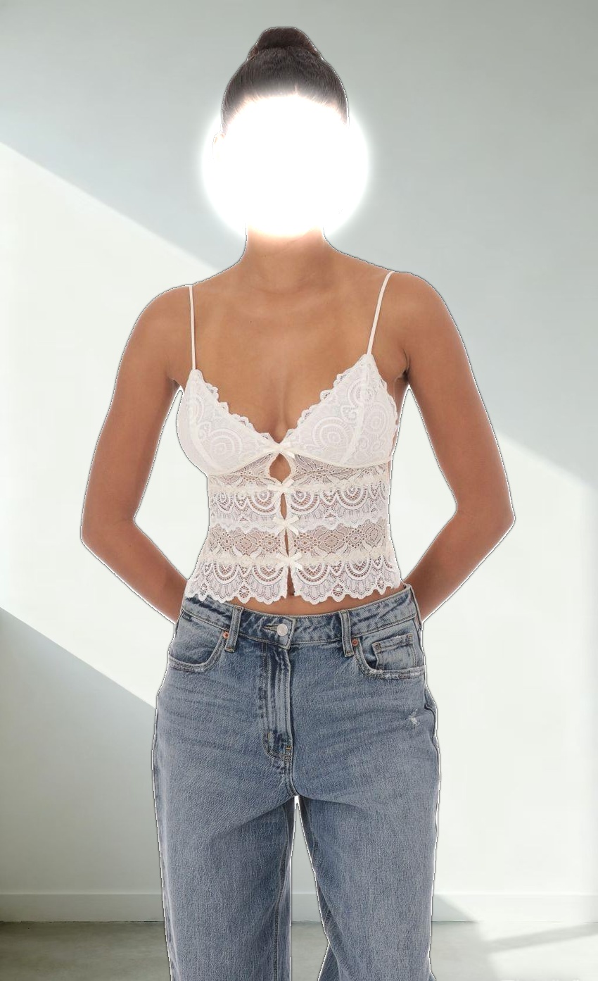 Lace Two-Tone Top in Cream and White