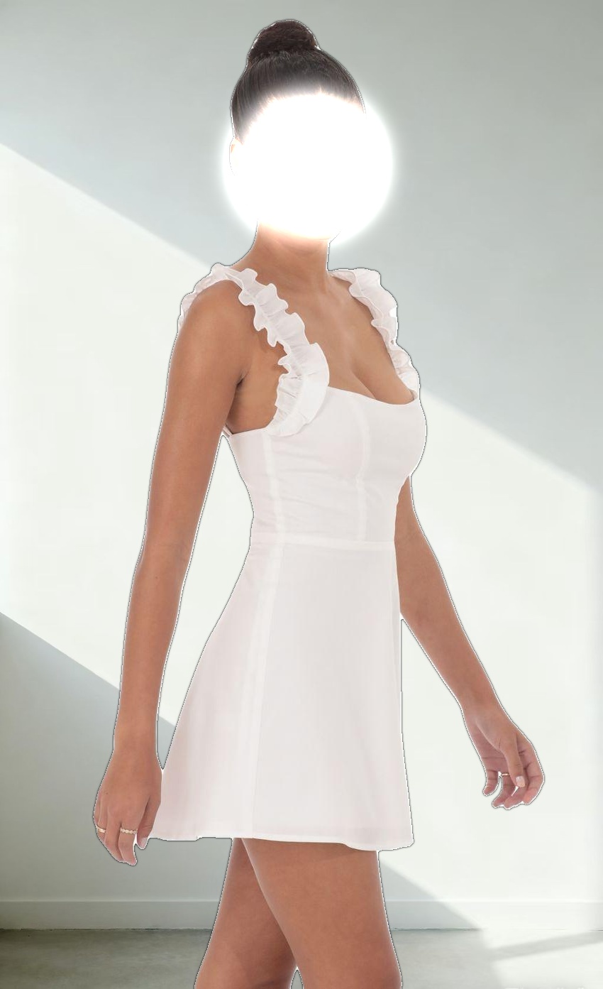 Ruffle Strap A-line Dress in White