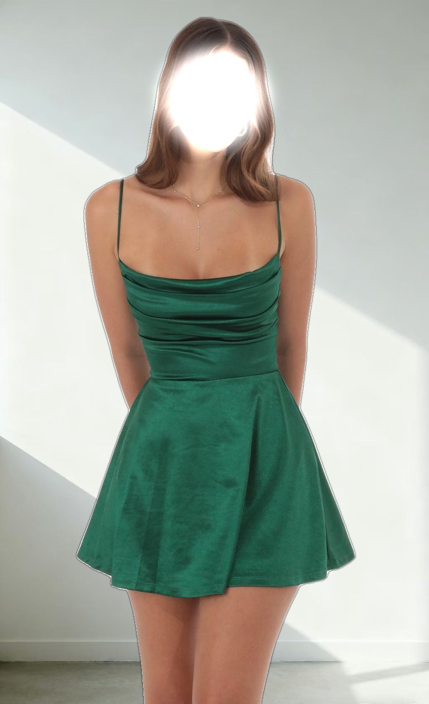 Satin Cowl Neck Dress in Dark Green