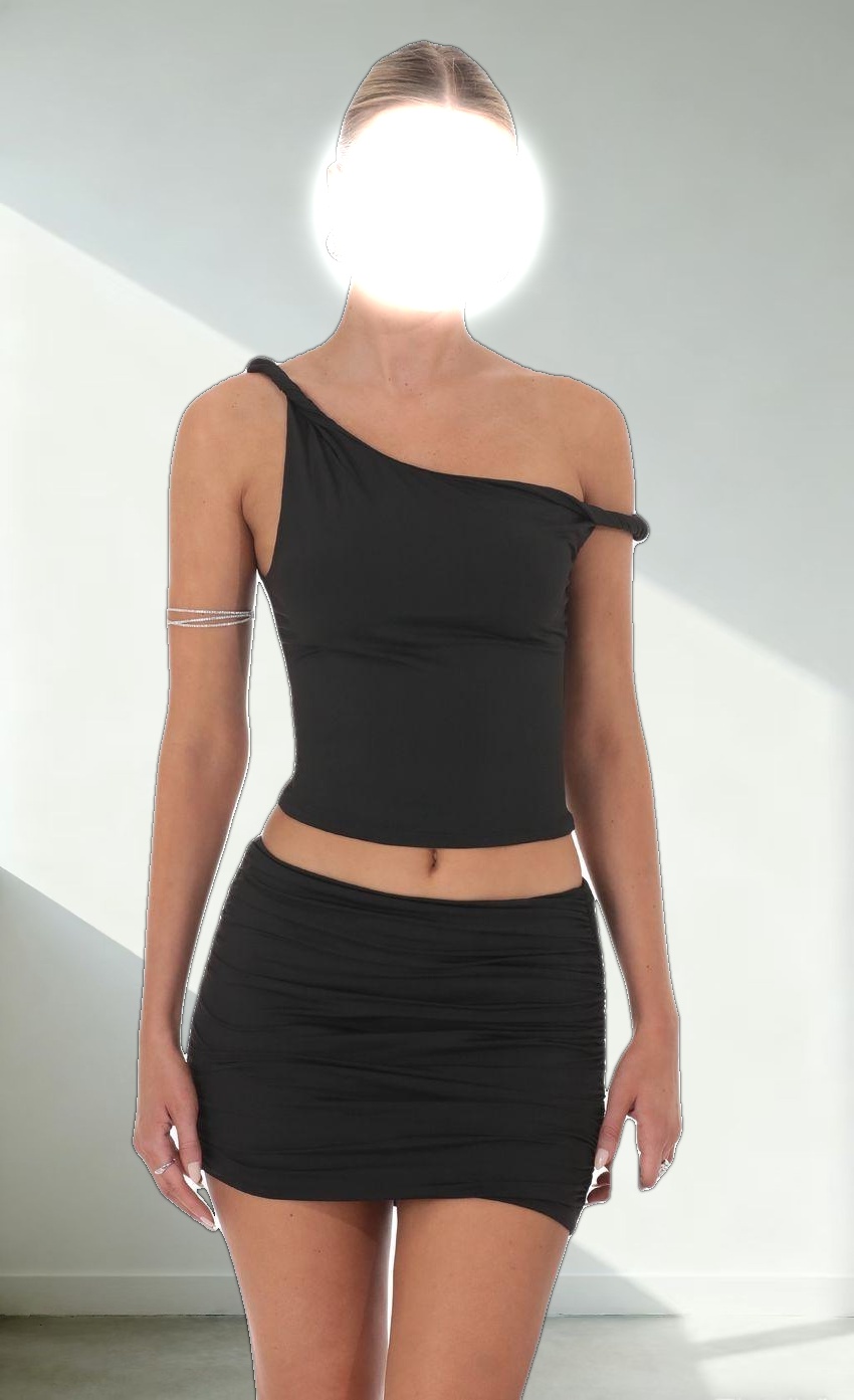 Twist Off Shoulder Two Piece Set in Black