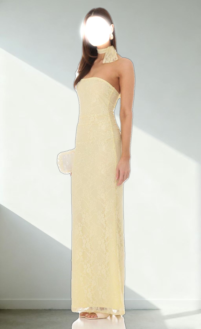 Scarf Lace Maxi Dress in Yellow