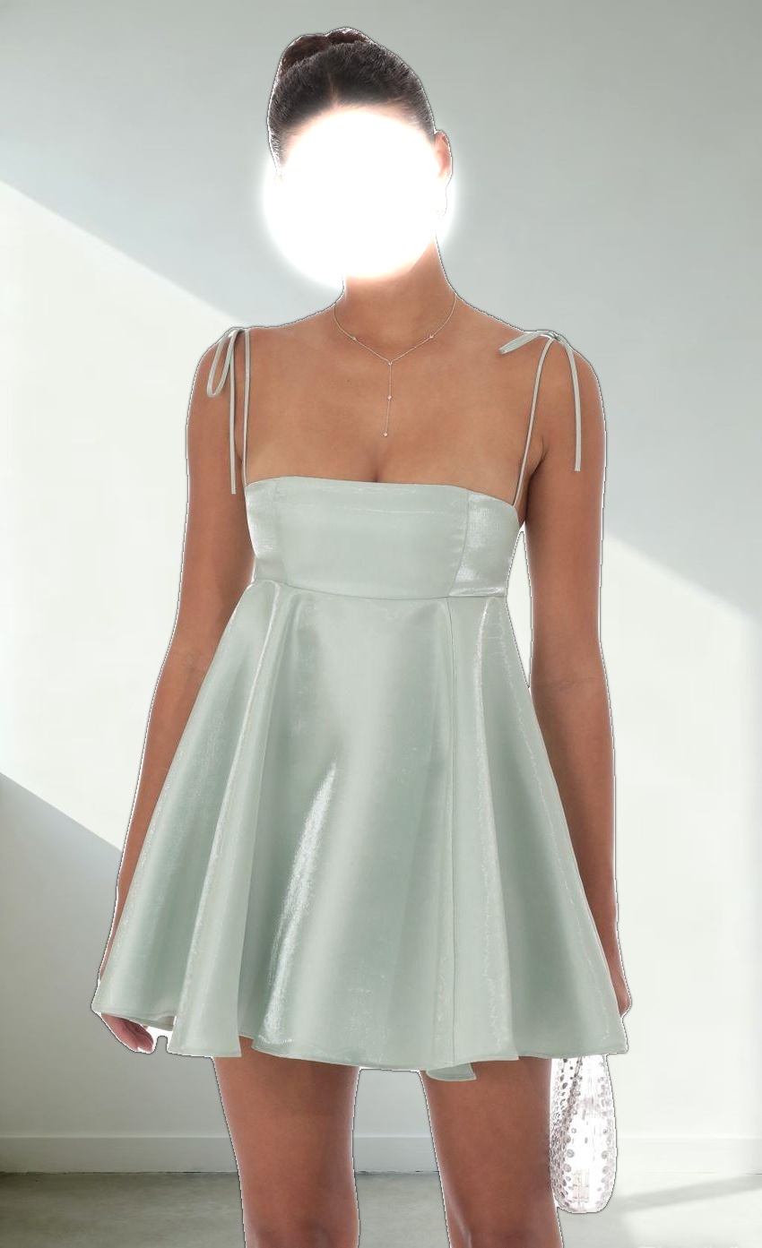 Sheen Flare Babydoll Dress in Sage Green