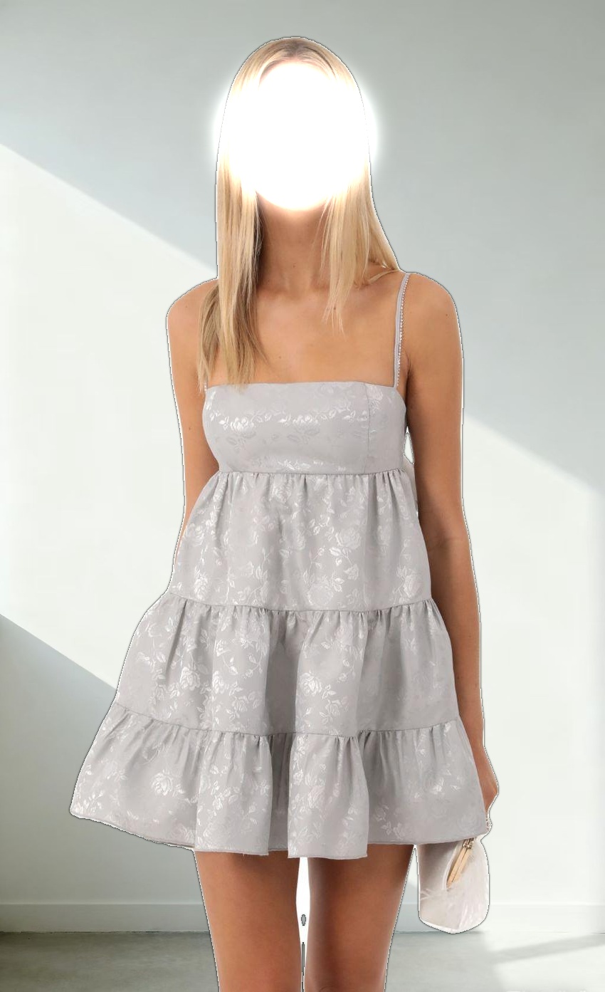 Floral Jacquard Dress in Grey