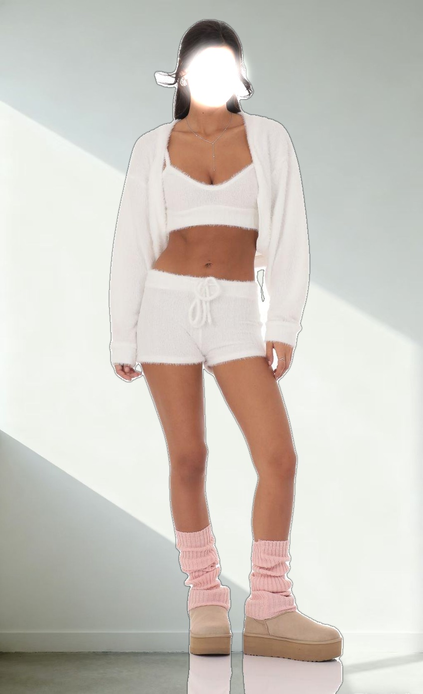 Fuzzy Shorts in White