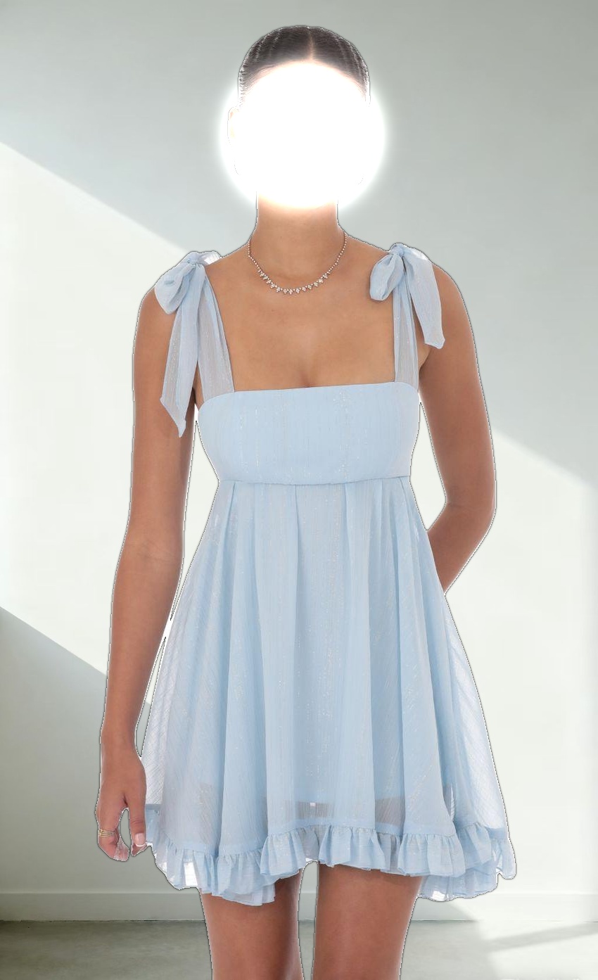 Shimmer Ruffle Babydoll Dress in Blue