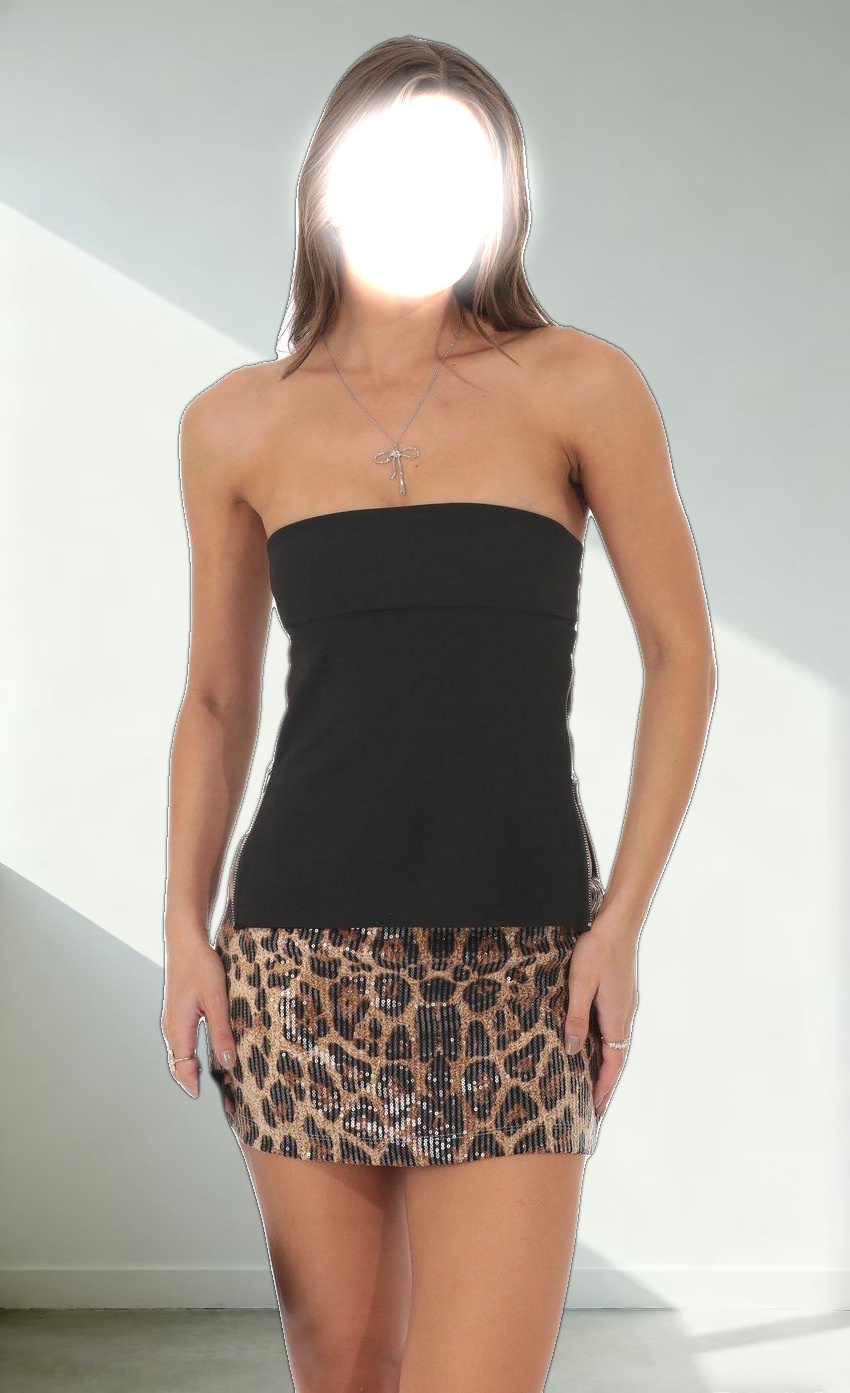 Side Zip Strapless Top in Black