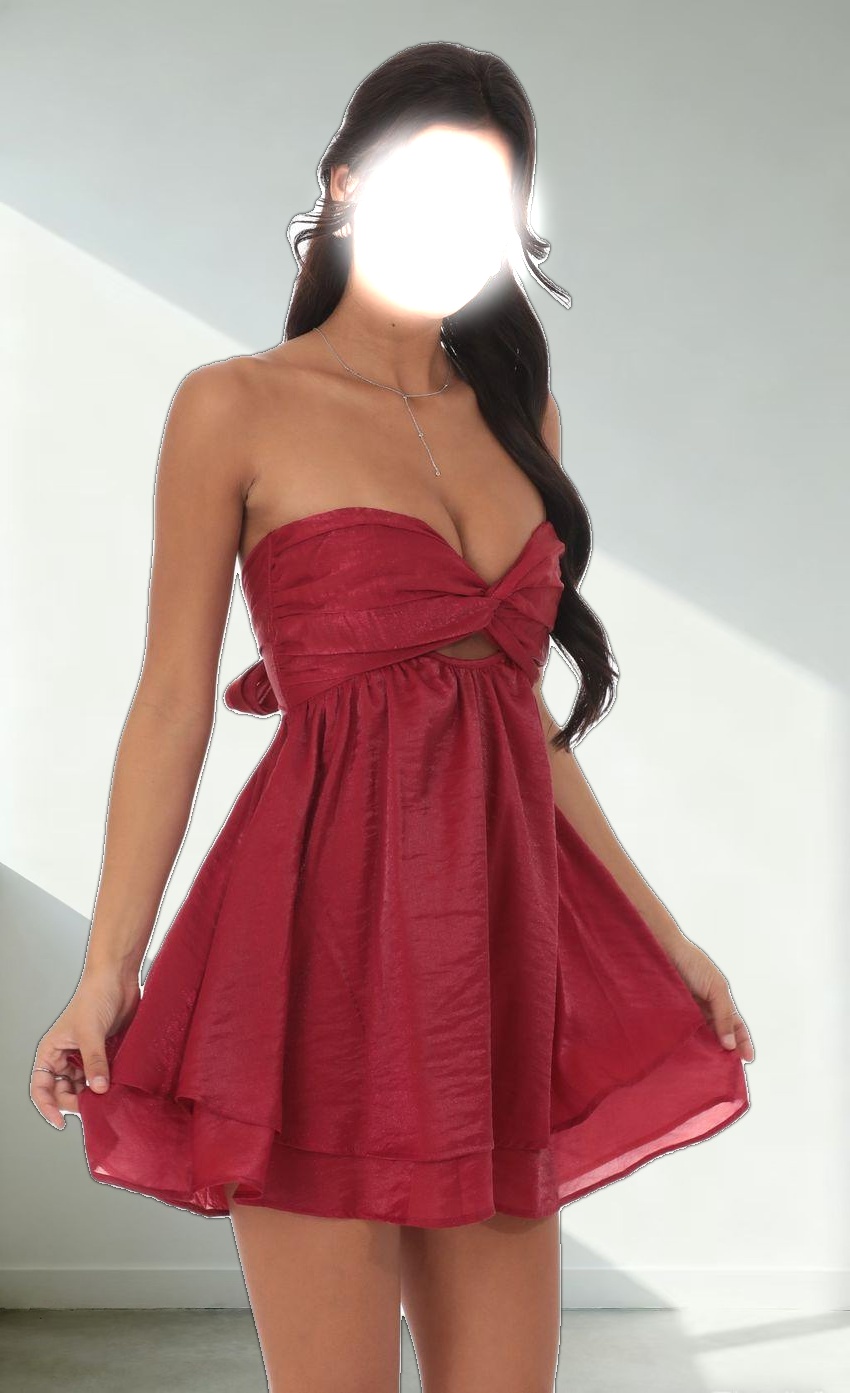 Sheen Cutout Babydoll Dress in Red
